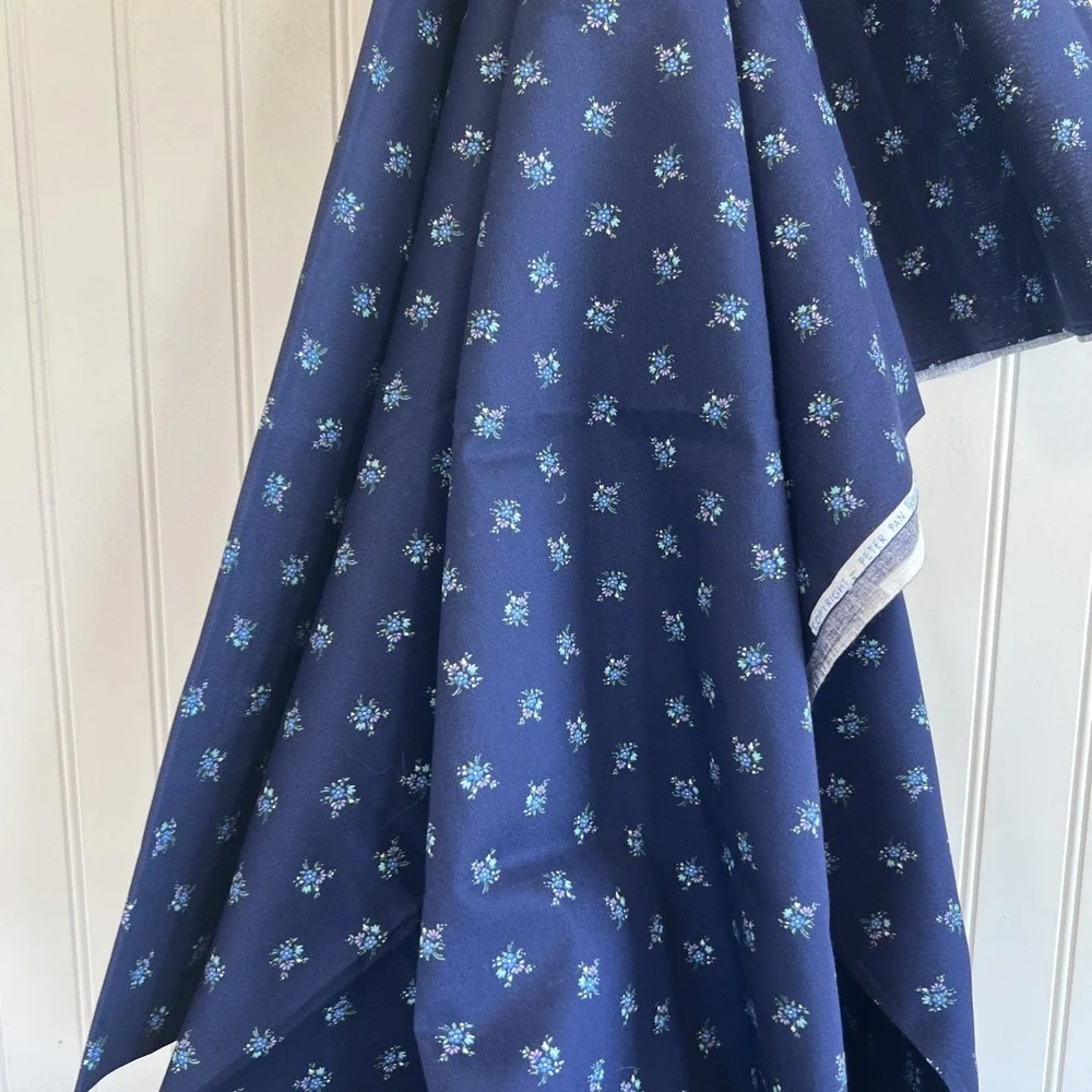 Vintage Peter Pan Remnant Navy Blue With Flowers Grandma 44x90